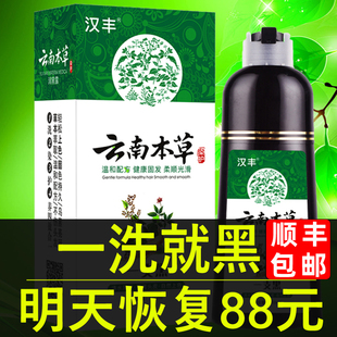 汉丰云南本草一洗黑植物染发剂自己在家染发纯清水黑发洗发水