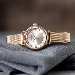 hertzmark时尚切面水钻刻度，女士米兰钢带表，小巧金属手表防水