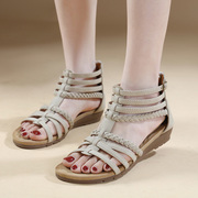 罗马露趾凉鞋女2024波西米亚民族风复古编织坡跟舒适旅游女鞋