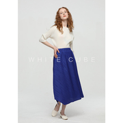 Whitecube2020褶皱半身裙女不规则小众设计宝蓝色中长裙