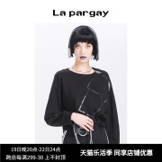 Lapargay纳帕佳春季女装黑色上衣百搭休闲长袖圆领短款针织衫