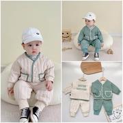 一岁男宝宝衣服冬季韩版过年酷套装潮流冬季满周岁夹棉婴童两件套