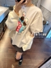 智研韩国进口厚实的别致浅灰色调可爱小厨师，蕾丝边短袖中长款t恤