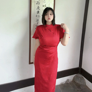 大码女装新中式改良旗袍敬酒服复古国风，红色回门新娘连衣裙礼服
