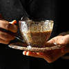 ins咖啡杯套装轻奢北欧小玻璃杯碟创意太阳花拿铁小精致欧式碟子