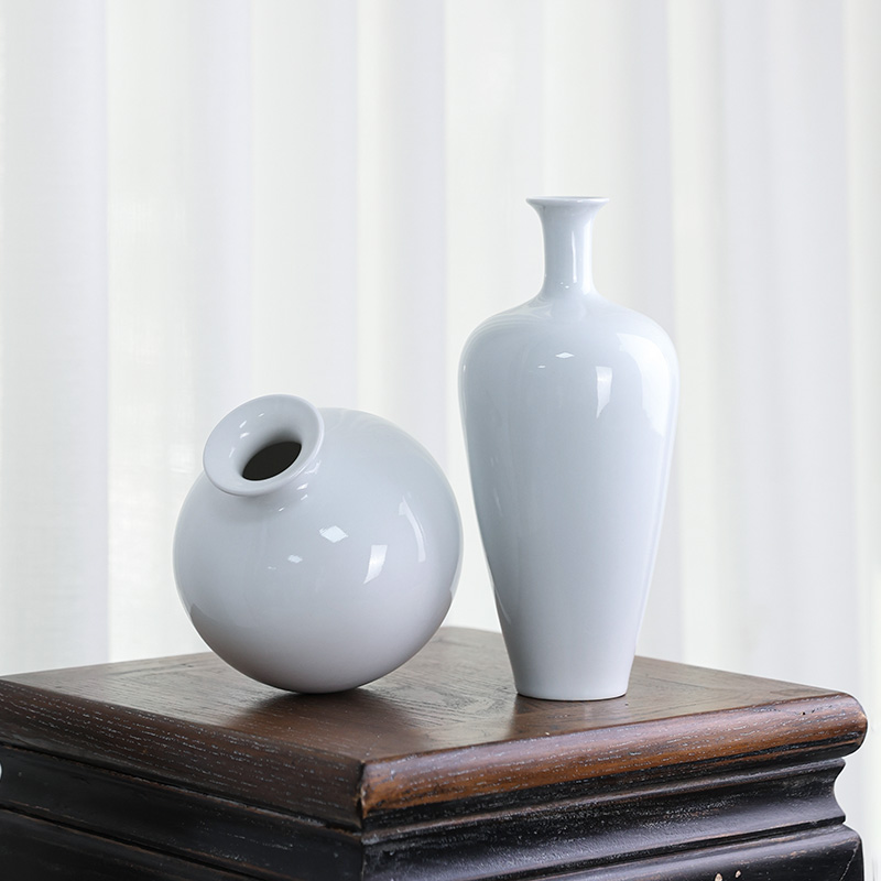 景德镇花瓶白色陶瓷禅意，中式插花器皿客厅桌面，装饰摆件日式插花器