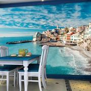 3d北欧地中海壁纸欧式客厅沙发，电视背景墙纸，现代简约海景壁画墙布