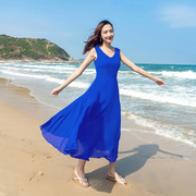 2023夏季无袖雪纺连衣裙波，西米亚长裙气质，修身海边度假沙滩裙