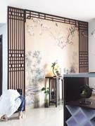 pvc新中式电视背景墙镂空木，雕花玄关屏风，隔断花格仿古装饰通花板