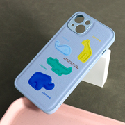 lz原创夏季蓝色荔枝纹皮质15手机壳iPhone14pro适用12苹果13promax卡通可爱小众设计ins风保护套气囊支架
