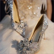 镶钻单鞋女高跟鞋婚鞋禾秀婚纱两穿亮片女鞋主水晶鞋粗跟新娘