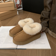 松糕厚底雪地靴鞋子女2023年秋冬季羊毛保暖加厚绒棉鞋子短靴