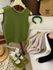 韩风氛围简约纹理粗针针织小背心，女春夏内搭外穿显白绿色无袖上衣