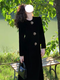 新中式复古黑色丝绒上衣女外套秋冬气质设计感小众半身裙两件套装