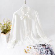 秋冬装设计感小众韩版白色雪纺，衬衫女百搭外穿蝴蝶结衬衣上衣