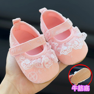 新生婴儿蕾丝花边防滑地板鞋，韩版公主女宝宝软底，牛筋底步前学步鞋