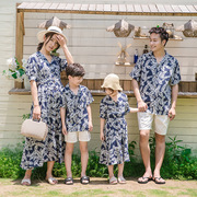 海边度假亲子装母子衬衫男童夏季洋气母女波西米亚沙滩裙宝宝长裙