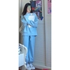 奶蓝色华夫格运动套装女2023年春秋季韩版学生宽松卫衣休闲两件套