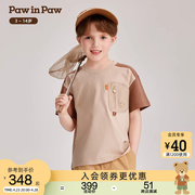 PawinPaw卡通小熊童装2024年夏季新男童撞色拼接儿童短袖T恤时尚