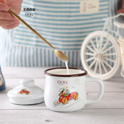 搪瓷杯带盖加厚儿童杯，小号牛奶杯耐摔茶缸，创意马克杯咖啡水杯