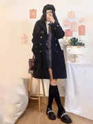 中长款黑色毛呢外套女秋冬韩版小个子双排扣jk制服学院风时尚