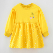 女童黄色长袖连衣裙宝宝秋季童装儿童，纯棉圆领洋气，公主裙t恤裙子8