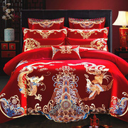 四件套婚庆套件大红色刺绣，结婚床上用品被套件绣花床品