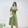 S家镂空高端绿色裙V领针织连衣裙法式夏季女装设计感小众轻奢