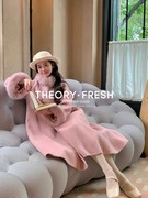 theoryfresh法式轻奢富家千金毛，呢大衣女超好看韩系粉色呢子外套