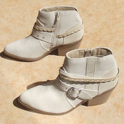 秋冬尖头女鞋粗跟拼接侧拉链短筒靴单靴高跟6.5 CM外贸原单鞋
