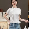 今年流行漂亮新中式国风女装短袖真丝衬衫夏季盘扣提花桑蚕丝上衣