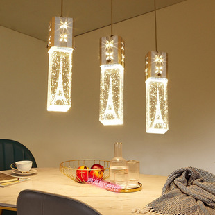 现代简约led餐桌吊灯三头水晶，北欧饭厅餐厅，灯创意个性吧台楼梯灯