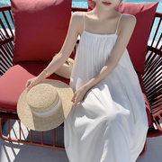三亚旅游衣服超仙白色吊带长裙，海边度假沙滩裙，宽松显瘦拍照连衣裙