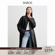 sinbos真皮皮衣女中长款风衣，2024春秋植鞣绵羊皮情侣廓形外套