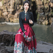 『万里山河』2024马面，裙红色半身裙，汉服仿妆花织金女装春夏