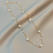 大小珍珠颈链短款自由调整项链小众设计百搭女式性感锁骨链女