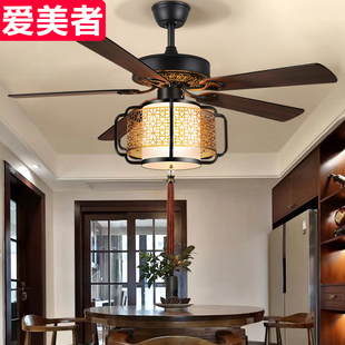 中式吊扇灯木叶风扇灯，家用电扇吊灯餐厅客厅，茶室复古传统灯扇一体
