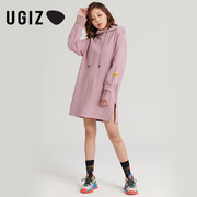 UGIZ冬季韩版女装时尚后背印花连帽高领针织连衣裙女UDLD944