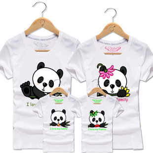 2021国货中国风，竹叶子大熊猫亲子装家庭装，一家三口短袖t