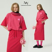 AHA条纹针织套装女秋季2023T恤半身裙时尚休闲潮流宽松两件套