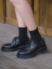 远家头层水染牛皮黑色方圆大头皮鞋厚底增高防滑复古鞋W-626限量