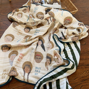 外贸竹棉八层纱布被宝宝儿童，包被盖毯盖被ab面，印染微瑕120*120cm