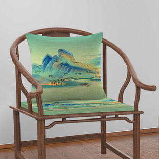 只此青绿千里江山坐垫套椅子中国风红木沙发垫子太师椅垫高档靠垫