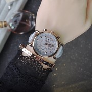 女个性玫瑰金属镶钻手表，时尚多功能皮带日历圆形，石英真皮国产腕表