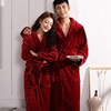 情侣睡袍女秋冬季长款加厚珊瑚，绒红色新娘结婚礼，晨袍男士浴袍睡衣