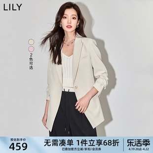 lily2024春女装气质职业通勤款，复古纯色一粒扣休闲西装外套女