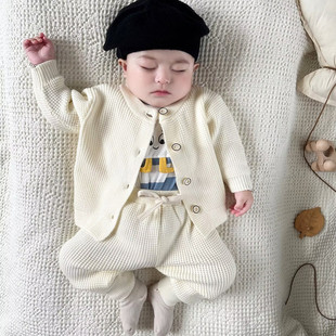 韩气男女宝宝洋气秋冬婴儿，衣服针织二件套毛衣开衫套装儿童秋装