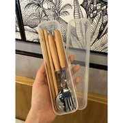 ins餐具木筷子勺子三件套装，学生成人上班族户外便携式餐具收纳盒