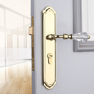 依佰利亮铬银色水晶门锁复古法式黄铜室内门把手欧式木门双开门锁