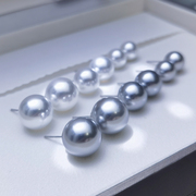 铂金银灰色精工制作S925银玻璃琉璃珠正圆素雅耳钉不过时永恒款